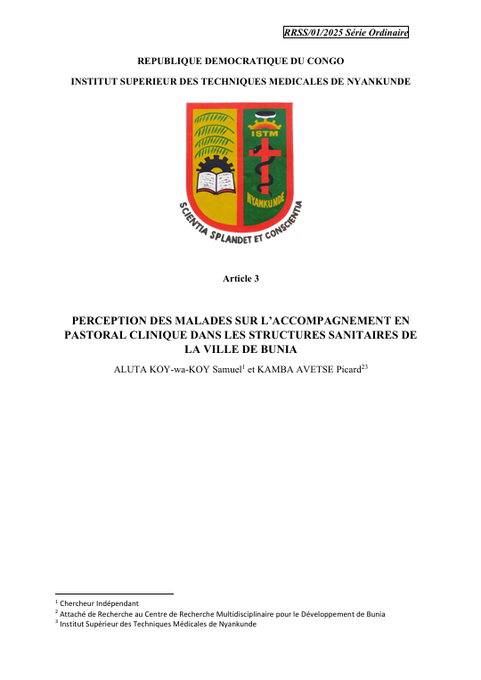 Illustration de Perception des malades sur l’accompagnement en pastoral clinique dans les structures sanitaires de la ville de Bunia