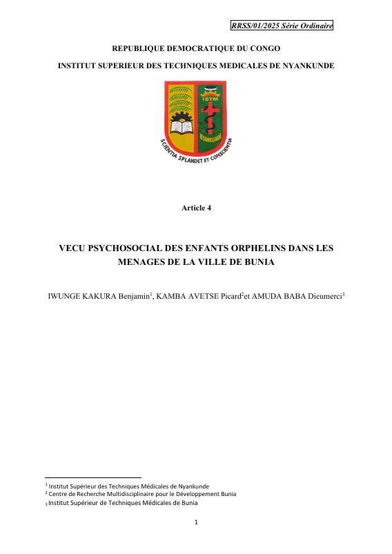 Illustration de Vécu psychosocial des enfants orphelins dans les ménages de la ville de Bunia
